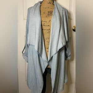 Chambray Denim Cardigan Shawl Roll-up Sleeves jacket / blazer